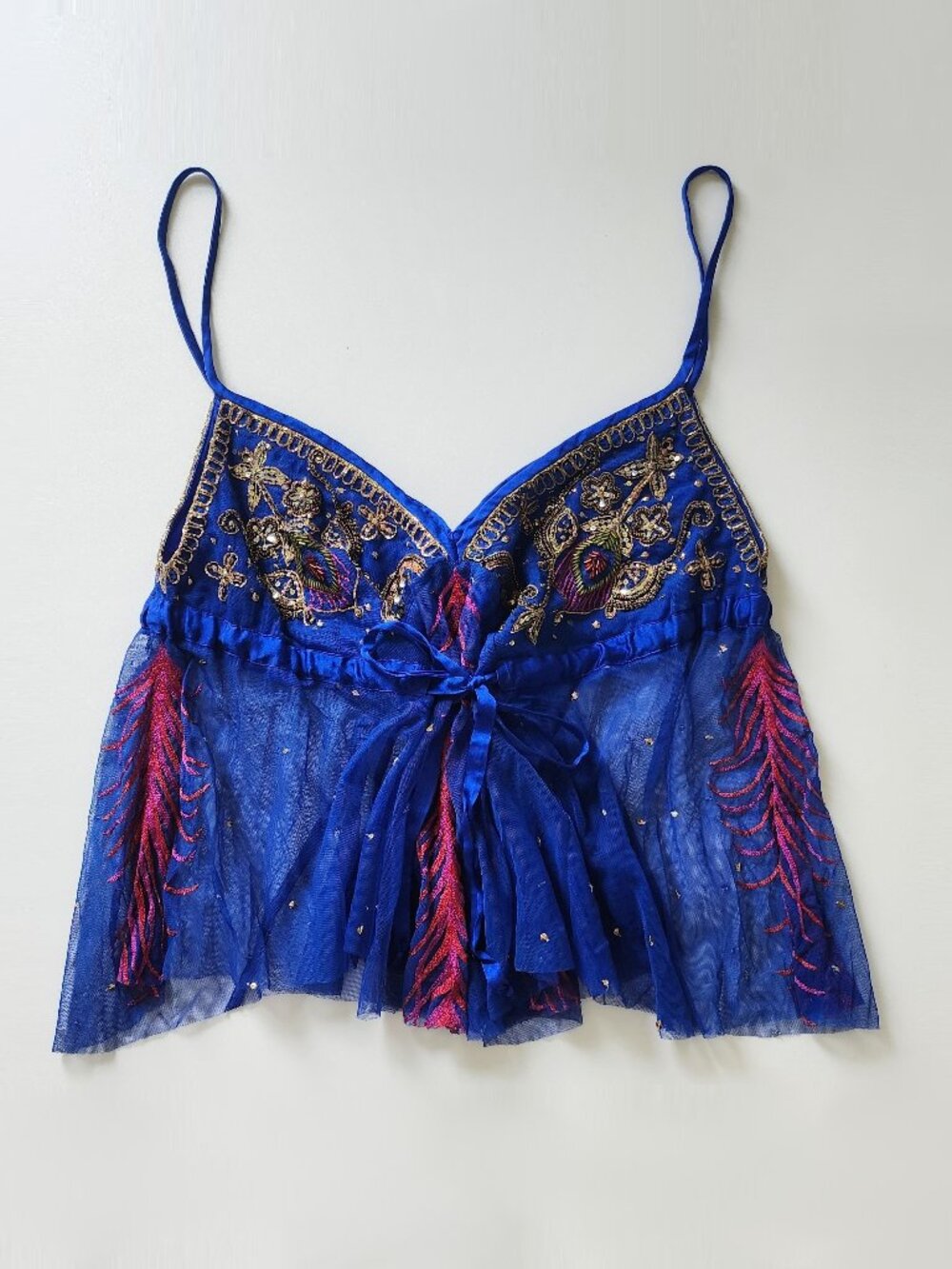 Matthew Williamson Beaded Blue Sleeveless Fairy Top Size 10 Medium
